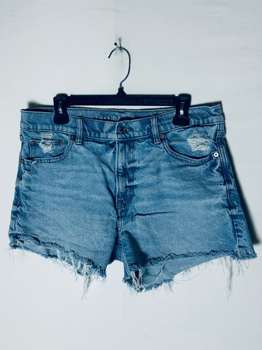 American Eagle Distressed Denim Stretch Cutoff Shorts Size 8 Festival Boho